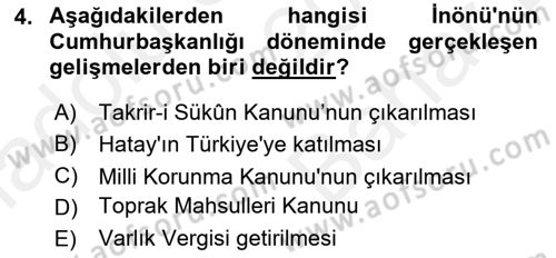 Türk Siyasal Hayatı Dersi 2018 - 2019 Yılı (Vize) Ara Sınav Soruları 4. Soru
