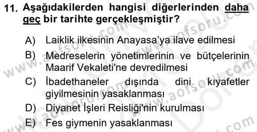 Türk Siyasal Hayatı Dersi 2018 - 2019 Yılı (Final) Dönem Sonu Sınav Soruları 11. Soru