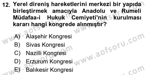 Türk Siyasal Hayatı Dersi 2018 - 2019 Yılı (Final) Dönem Sonu Sınav Soruları 12. Soru