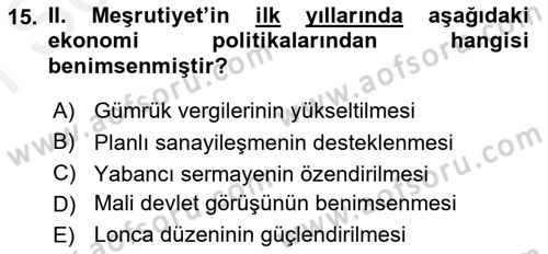 Türk Siyasal Hayatı Dersi 2018 - 2019 Yılı (Final) Dönem Sonu Sınav Soruları 15. Soru