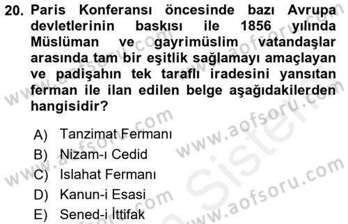 Türk Siyasal Hayatı Dersi 2018 - 2019 Yılı (Final) Dönem Sonu Sınav Soruları 20. Soru