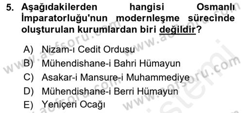 Türk Siyasal Hayatı Dersi 2018 - 2019 Yılı (Final) Dönem Sonu Sınav Soruları 5. Soru