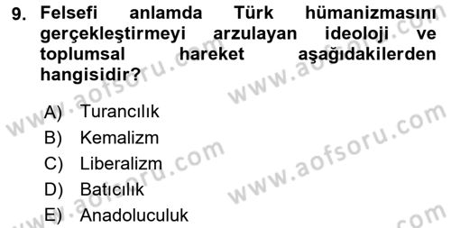 Türk Siyasal Hayatı Dersi 2018 - 2019 Yılı (Final) Dönem Sonu Sınav Soruları 9. Soru