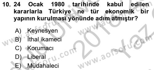 Türk Siyasal Hayatı Dersi 2018 - 2019 Yılı Yaz Okulu Sınav Soruları 10. Soru