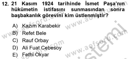 Türk Siyasal Hayatı Dersi 2018 - 2019 Yılı Yaz Okulu Sınav Soruları 12. Soru
