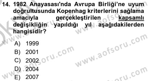 Türk Siyasal Hayatı Dersi 2018 - 2019 Yılı Yaz Okulu Sınav Soruları 14. Soru