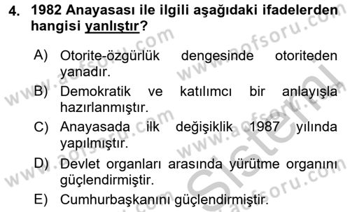 Türk Siyasal Hayatı Dersi 2018 - 2019 Yılı Yaz Okulu Sınav Soruları 4. Soru