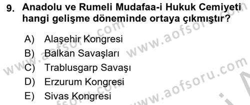 Türk Siyasal Hayatı Dersi 2018 - 2019 Yılı Yaz Okulu Sınav Soruları 9. Soru