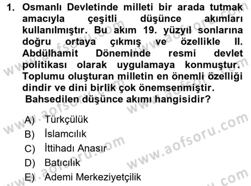 Türk Siyasal Hayatı Dersi 2020 - 2021 Yılı Yaz Okulu Sınav Soruları 1. Soru