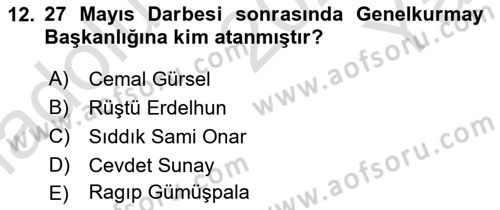 Türk Siyasal Hayatı Dersi 2020 - 2021 Yılı Yaz Okulu Sınav Soruları 12. Soru