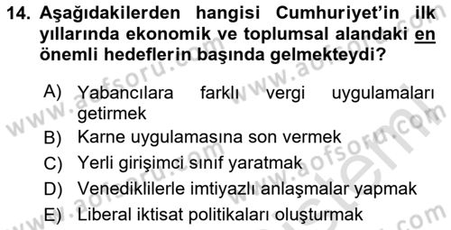 Türk Siyasal Hayatı Dersi 2020 - 2021 Yılı Yaz Okulu Sınav Soruları 14. Soru