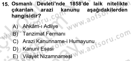 Türk Siyasal Hayatı Dersi 2020 - 2021 Yılı Yaz Okulu Sınav Soruları 15. Soru