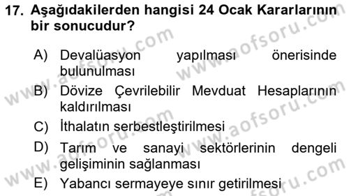 Türk Siyasal Hayatı Dersi 2020 - 2021 Yılı Yaz Okulu Sınav Soruları 17. Soru