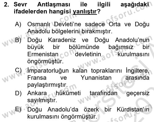 Türk Siyasal Hayatı Dersi 2020 - 2021 Yılı Yaz Okulu Sınav Soruları 2. Soru