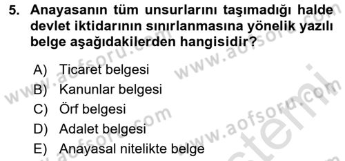 Türk Siyasal Hayatı Dersi 2020 - 2021 Yılı Yaz Okulu Sınav Soruları 5. Soru