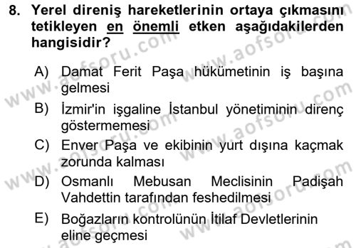 Türk Siyasal Hayatı Dersi 2020 - 2021 Yılı Yaz Okulu Sınav Soruları 8. Soru