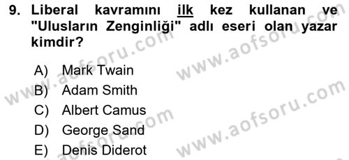 Türk Siyasal Hayatı Dersi 2020 - 2021 Yılı Yaz Okulu Sınav Soruları 9. Soru