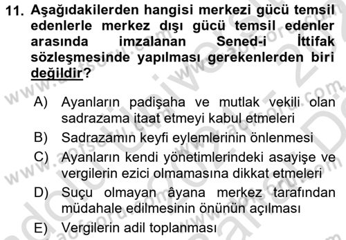 Türk Siyasal Hayatı Dersi 2021 - 2022 Yılı (Vize) Ara Sınav Soruları 11. Soru