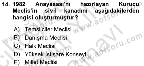 Türk Siyasal Hayatı Dersi 2021 - 2022 Yılı (Vize) Ara Sınav Soruları 14. Soru