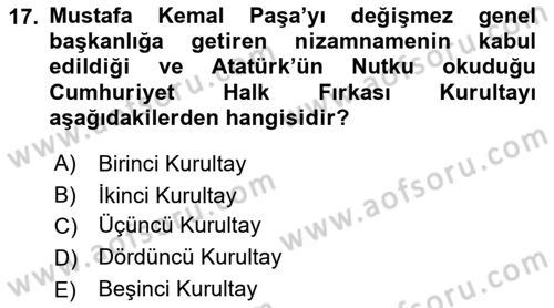 Türk Siyasal Hayatı Dersi 2021 - 2022 Yılı (Vize) Ara Sınav Soruları 17. Soru