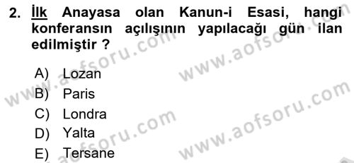 Türk Siyasal Hayatı Dersi 2021 - 2022 Yılı (Vize) Ara Sınav Soruları 2. Soru