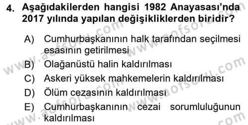 Türk Siyasal Hayatı Dersi 2021 - 2022 Yılı (Vize) Ara Sınav Soruları 4. Soru