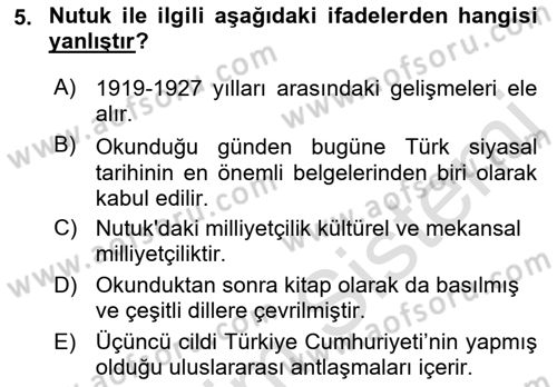 Türk Siyasal Hayatı Dersi 2021 - 2022 Yılı (Vize) Ara Sınav Soruları 5. Soru