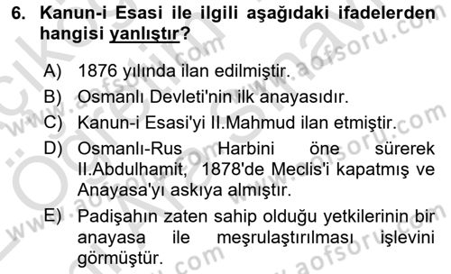 Türk Siyasal Hayatı Dersi 2021 - 2022 Yılı (Vize) Ara Sınav Soruları 6. Soru