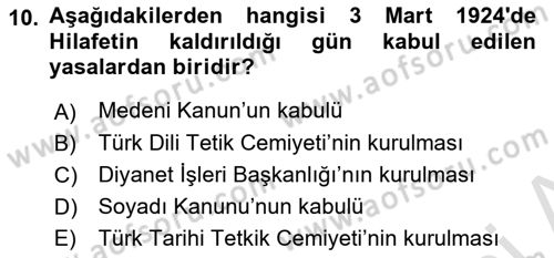 Türk Siyasal Hayatı Dersi 2021 - 2022 Yılı (Final) Dönem Sonu Sınav Soruları 10. Soru