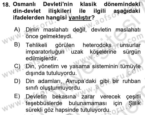 Türk Siyasal Hayatı Dersi 2021 - 2022 Yılı (Final) Dönem Sonu Sınav Soruları 18. Soru
