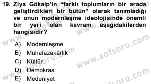 Türk Siyasal Hayatı Dersi 2021 - 2022 Yılı (Final) Dönem Sonu Sınav Soruları 19. Soru