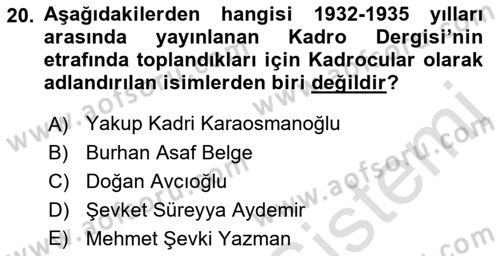 Türk Siyasal Hayatı Dersi 2021 - 2022 Yılı (Final) Dönem Sonu Sınav Soruları 20. Soru