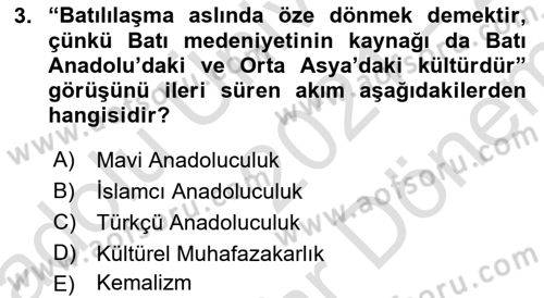 Türk Siyasal Hayatı Dersi 2021 - 2022 Yılı (Final) Dönem Sonu Sınav Soruları 3. Soru