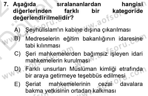 Türk Siyasal Hayatı Dersi 2021 - 2022 Yılı (Final) Dönem Sonu Sınav Soruları 7. Soru