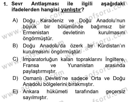 Türk Siyasal Hayatı Dersi 2021 - 2022 Yılı Yaz Okulu Sınav Soruları 1. Soru