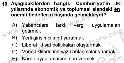 Türk Siyasal Hayatı Dersi 2021 - 2022 Yılı Yaz Okulu Sınav Soruları 10. Soru
