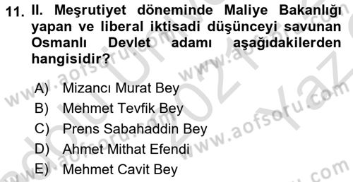 Türk Siyasal Hayatı Dersi 2021 - 2022 Yılı Yaz Okulu Sınav Soruları 11. Soru