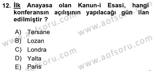 Türk Siyasal Hayatı Dersi 2021 - 2022 Yılı Yaz Okulu Sınav Soruları 12. Soru