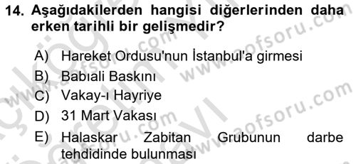 Türk Siyasal Hayatı Dersi 2021 - 2022 Yılı Yaz Okulu Sınav Soruları 14. Soru