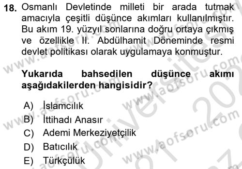 Türk Siyasal Hayatı Dersi 2021 - 2022 Yılı Yaz Okulu Sınav Soruları 18. Soru