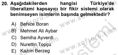 Türk Siyasal Hayatı Dersi 2021 - 2022 Yılı Yaz Okulu Sınav Soruları 20. Soru