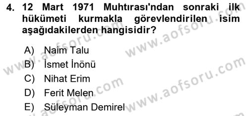 Türk Siyasal Hayatı Dersi 2021 - 2022 Yılı Yaz Okulu Sınav Soruları 4. Soru