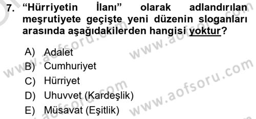 Türk Siyasal Hayatı Dersi 2021 - 2022 Yılı Yaz Okulu Sınav Soruları 7. Soru