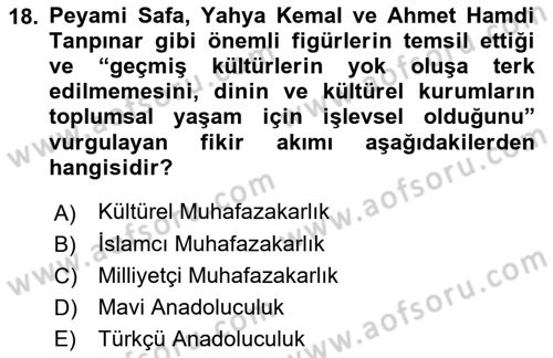 Türk Siyasal Hayatı Dersi 2022 - 2023 Yılı Yaz Okulu Sınav Soruları 18. Soru