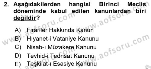 Türk Siyasal Hayatı Dersi 2022 - 2023 Yılı Yaz Okulu Sınav Soruları 2. Soru