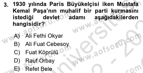 Türk Siyasal Hayatı Dersi 2022 - 2023 Yılı Yaz Okulu Sınav Soruları 3. Soru