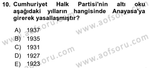 Türk Siyasal Hayatı Dersi 2023 - 2024 Yılı (Vize) Ara Sınav Soruları 10. Soru