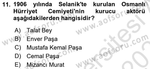 Türk Siyasal Hayatı Dersi 2023 - 2024 Yılı (Vize) Ara Sınav Soruları 11. Soru