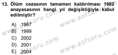 Türk Siyasal Hayatı Dersi 2023 - 2024 Yılı (Vize) Ara Sınav Soruları 13. Soru
