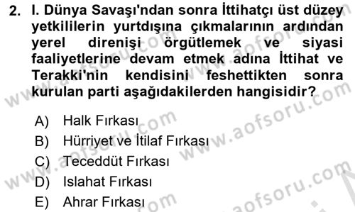 Türk Siyasal Hayatı Dersi 2023 - 2024 Yılı (Vize) Ara Sınav Soruları 2. Soru